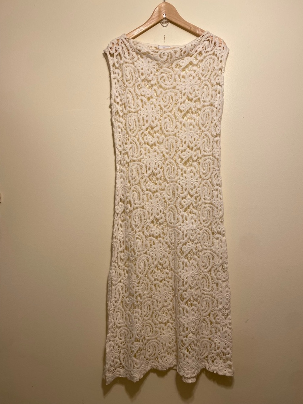 Miguelina Cream Crochet Maxi Dress. Size M